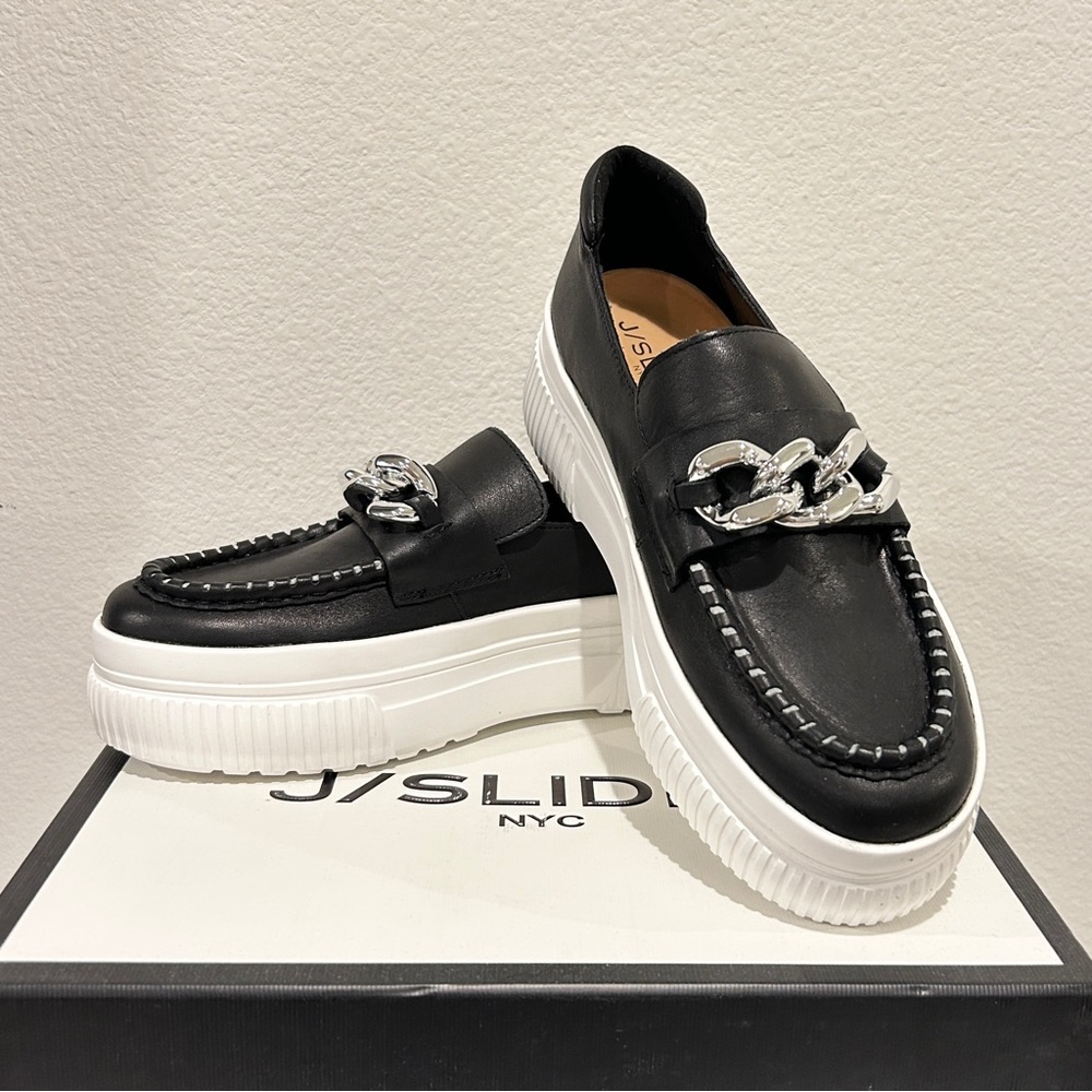 J/Slides Willa Slip On Embellished Platform Loafer Flats, Size 7.5, New in Box